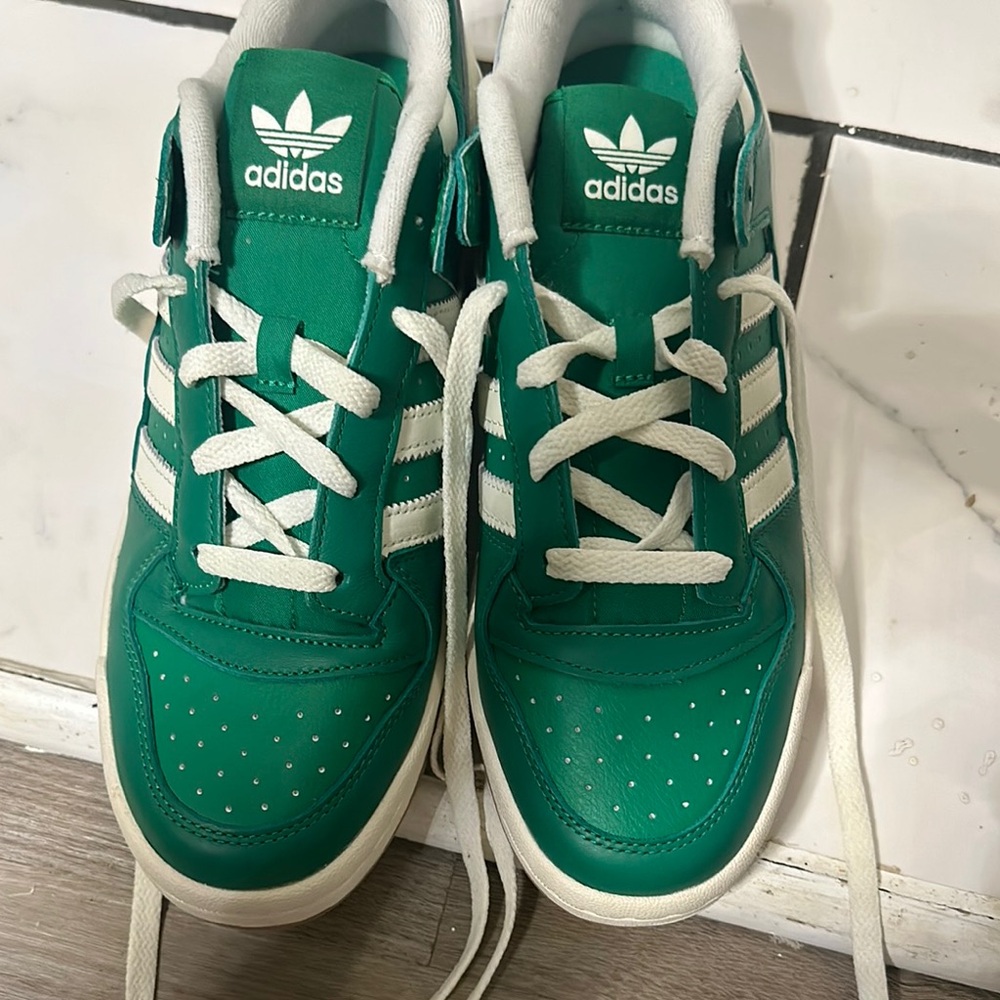 Adidas Green and White Sneakers with Classic Trefoil Logo